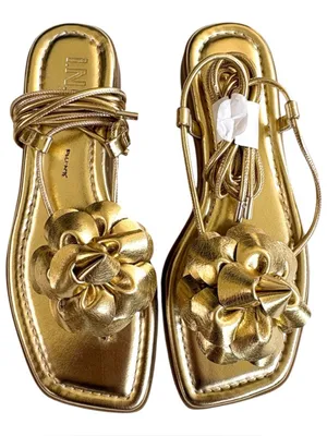 NEW INC Int'1 Concepts Glima Flower Ankle Wrap Sandals Gold Size 6 thumbnail 6
