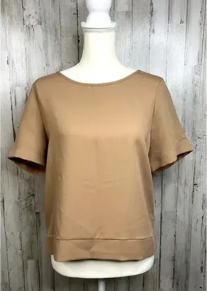 NWT Buckle Women's Taupe Short Sleeve Crew Neck Open-Back‎ Top Size Small Casual thumbnail 1