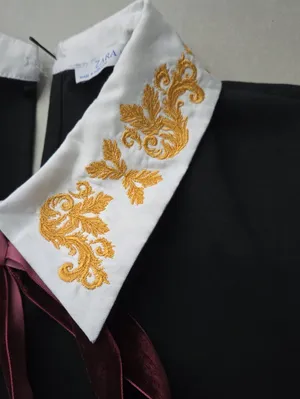 Zara Black Dress with Embroidered White Collar and Burgundy Ribbon Size M thumbnail 7