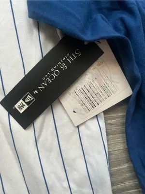 5th & Ocean White Blue Pinstripes Sequin Chicago Cubs Baseball Tee V Neck XL Top thumbnail 4