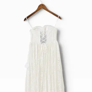 Lulus Shiori White Lace Bustier Basque Waist Strapless Maxi Dress size M NWT thumbnail 5