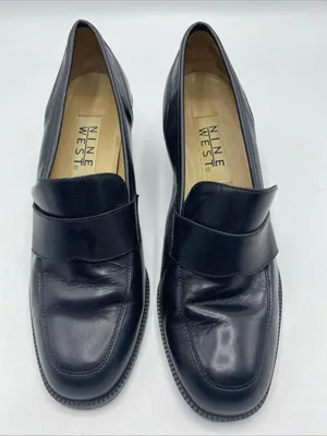 Vintage Womens Black Leather Heeled Loafers 7.5 Nine West Preppy Y2K thumbnail 1