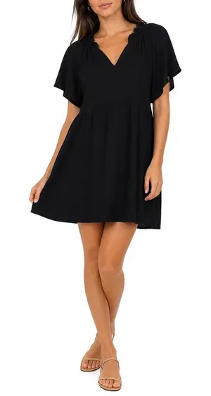 Old Navy Mens Black Gauze Ruffle V-Neck Flutter Sleeve Mini Dress Size M thumbnail 1