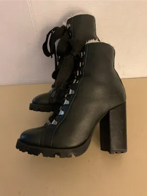SCHUTZ women Black leather Platform combat Zhara heel boots US 7.5 Narrow thumbnail 9
