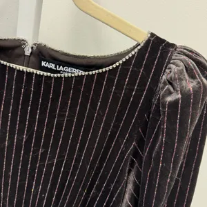 Karl Lagerfeld Paris Velvet Pinstripe Rhinestone Midi Maxi Dress Brown 8 Holiday thumbnail 7