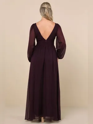 LULU’S Enchant My Love Dark Purple V-Neck Long Sleeve Maxi Dress thumbnail 5