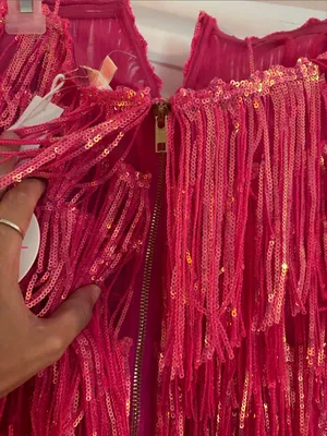 Luxxel Bright Pink Fringe Sequin Maxi Dress thumbnail 4