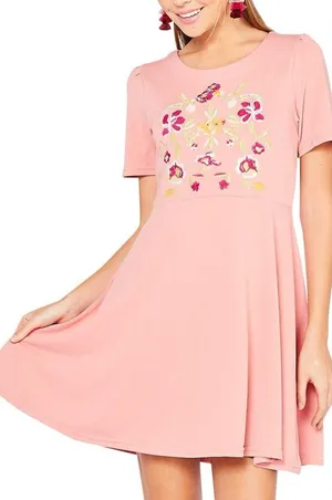 Entro Embroidered Floral fit and flare dress‎ pink size small thumbnail 1