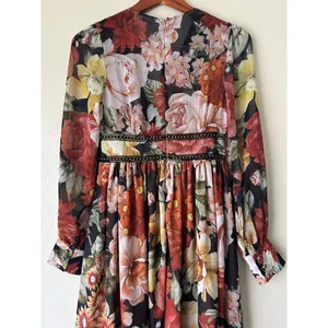 L'Atiste Burnt Orange Floral Semi Sheer Deep V Maxi Dress Size Small thumbnail 8