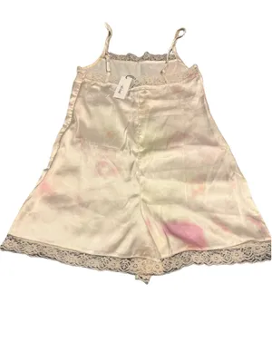 Nasty Gal Satin Tie-dye Lounge Romper with Lace Trim Size 4 Off-White Pastel thumbnail 6