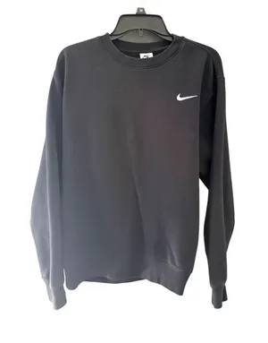 Nike Sportswear Crewneck Sweatshirt Black Embroidered Swoosh Fleece Pullover‎ M thumbnail 1