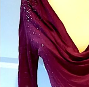Vintage Y2K T-Party Ombre Cowl Neck Top with Rhinestones-Maroon/Purple Gradient thumbnail 4