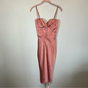 House of CB Myrna Rose Pink Satin Corset Midi Dress‎ XS NWT thumbnail 2