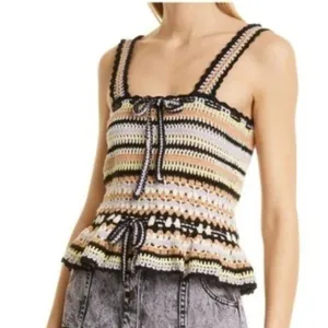 Ulla Johnson Zita Tank Honey Crochet Peplum Top Cotton Striped Multi Size P thumbnail 12