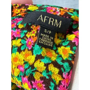 AFRM Yellow Floral Puff Sleeve Open Back Lattice‎ Detail Maxi Dress S thumbnail 4