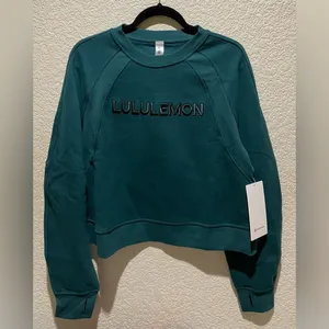 NWT Lululemon Scuba Oversized Pullover Wordmark Storm Teal Sweatshirt Size M L thumbnail 6