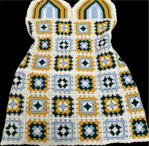 Retro Green & White Crochet Cover Up Mini Dress thumbnail 6