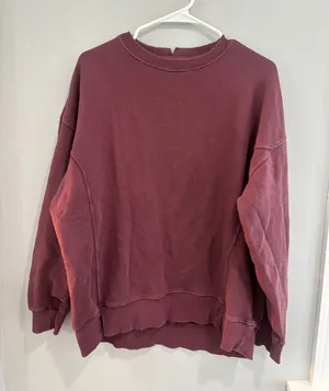 aerie Washed Burgundy Crewneck Sweatshirt oversized small boho Crewneck thumbnail 1