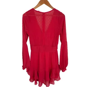 For Love & Lemons Coral Clip Dot Ruffle Mini Dress Deep V-Neck Long Sleeve Small thumbnail 5