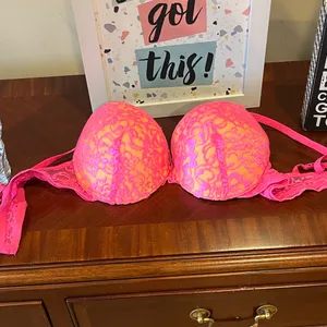 Bright Pink Lace Push Up Bra Women’s 34B thumbnail 2