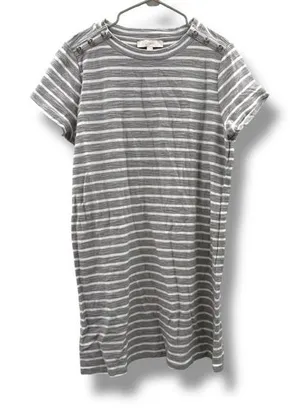 LOFT NWT Striped T-Shirt Dress Size‎ XL Gray White Short Sleeve Casual Soft Knit thumbnail 1