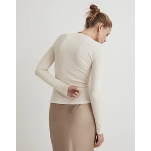 Madewell NWT Angled Neck Long‎ Sleeve Top Women's XL Antique Cream Beige thumbnail 2