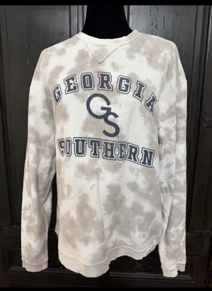 Unwind Georgia Southern Eagles Rugged Tie-dye Tan & cream Sweatshirt- Medium. ***Refer to measurements. Gently warn & great condition with minor fuzzies. Gently Used. Embroidered Georgia Southern Eagles. Measurements approximately 21” from armpit to armpit x 27” long. Non-smoking smoking home. Sold at as is condition. Don’t like my price make a reasonable offer. thumbnail 1