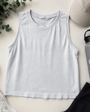 Lululemon Breeze By Muscle Crop Tank‎ Grey Mesh Breathable Workout Top Size 4 thumbnail 1