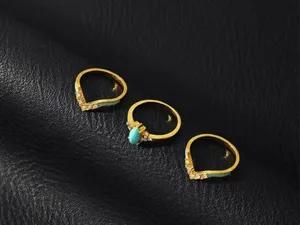 6pc 925 Rings For Men And Women Hip Hop Vintage Style Turquoise With Rhinestones thumbnail 5