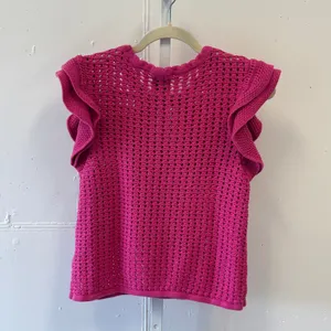 Gap Womens Pink Crochet Knit Ruffle Sleeve Sweater Top Size Medium Boho thumbnail 3