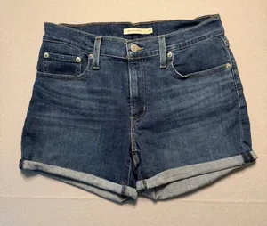 Levi's Mid Length Shorts Dark Wash Cuffed Denim Women Size 30 thumbnail 1