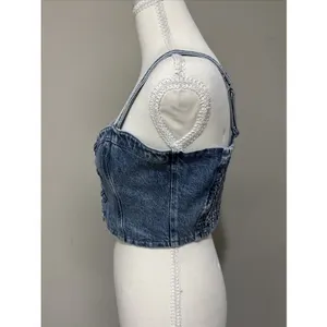 Social Tourist Abercrombie Denim Lace Up Cropped Corset Top Sz M Women’s thumbnail 6