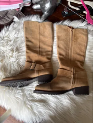Sundance Tan Suede Knee High Boots with Buckle Detail thumbnail 2