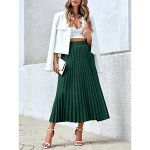 SHEIN Womens Pleated Skirt Green Large No Stretch Zipper Closure XL see Measure thumbnail 2