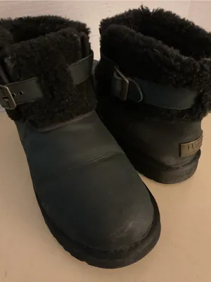 UGG women Black leather shearling shirt classic boots US 10 thumbnail 2