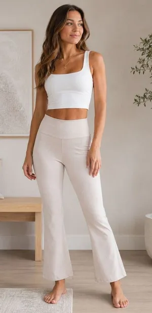 OFFLINE by Aerie OG Crop Flare Hi-Rise Leggings - Tan Beige - Women's Size XL thumbnail 1