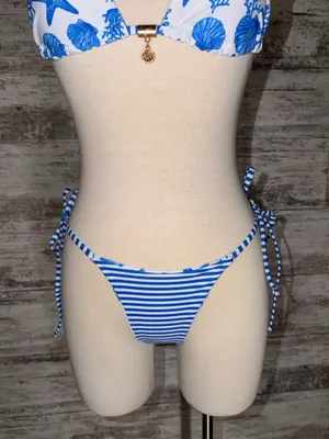 Two Piece White and Blue Reversible Bikini Set  thumbnail 4