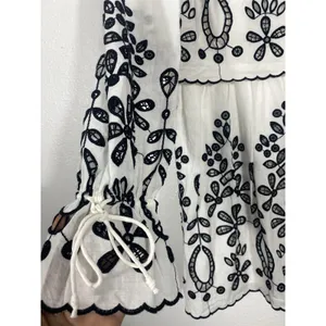SAYLOR Ivory Mini Dress with Black Floral Embroidery Size XS 100% Cotton thumbnail 5