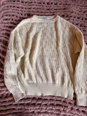 Benetton Vintage Made in Italy Cable Knit 100% Cotton Sweater Butter Yellow Crewneck thumbnail 1