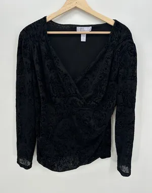 Nine West Womens Black Babydoll‎ Top Size XL Velvet Burnout Goth Fairy Witchy thumbnail 1
