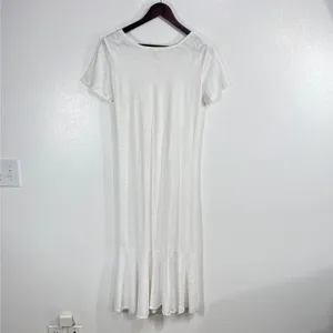 White Burnout Paisley Maxi Hawaiian Dress Short Sleeve Ruffle‎ Hem Beach Resort thumbnail 3