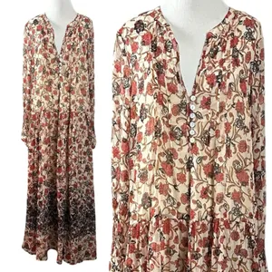 Free People Bohemian Billowy Floral See It Through Maxi Dress Tea Combo Large thumbnail 6