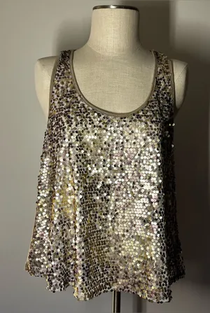 Y2K Sequin Scoop Neck Tank Top - Gold/Taupe thumbnail 1