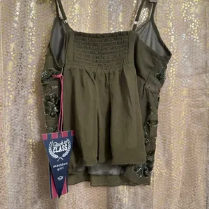 Madden Girl Olive Green Beaded Floral Sequin Lace Camisole Tank Top thumbnail 2