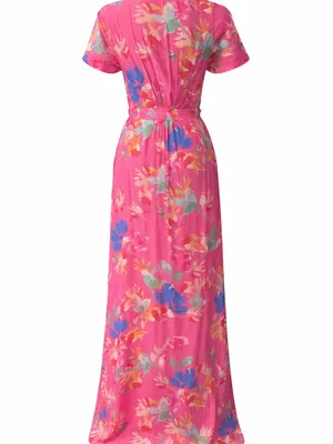 Vici Pink Floral Wrap Maxi Dress with Multicolor Blooms thumbnail 3