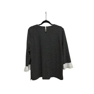 Karl Lagerfeld Striped Bell Sleeve Oversized Blouse Black White Size XL thumbnail 2