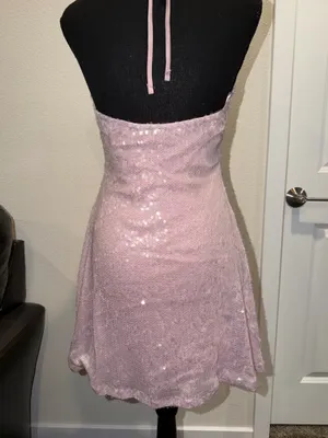 BRAND NEW Windsor Sparkling Sequin Halter Mini Dress in Light Pink thumbnail 3