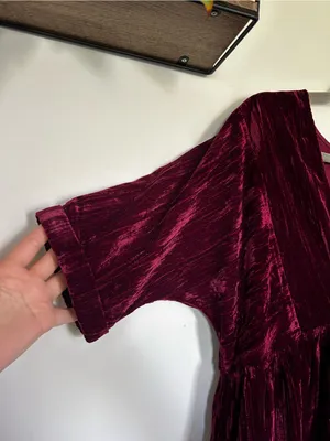 NWT‎ Natural Life Burgundy Crushed Velvet Short Sleeve Babydoll Mini Dress XS/S thumbnail 3