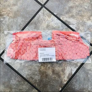 Free People Coral Pink Off The Shoulder Notch V-Neck Crop Top Geometric Boho SM thumbnail 11