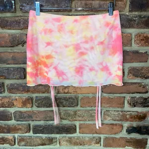 New Pink Vintage Y2k Pink Orange Tie Dye Mesh Lined Mini Skirt Size Medium thumbnail 3